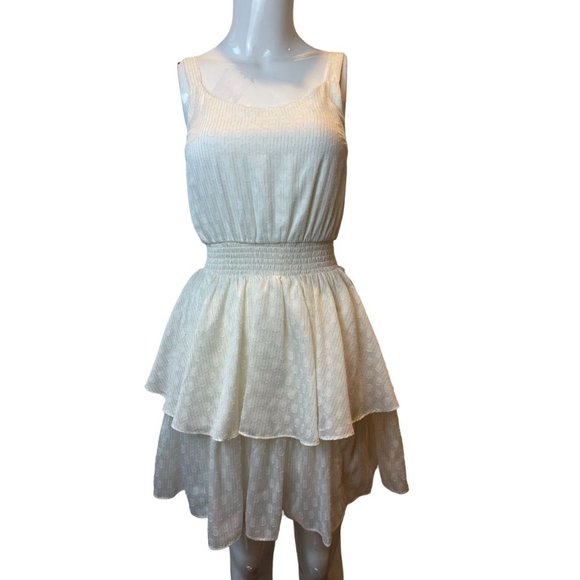 Express Womens Fit & Flare Tiered Dress Ruffle Gold Shimmers 007824706 Ivory XXS - Picture 1 of 7